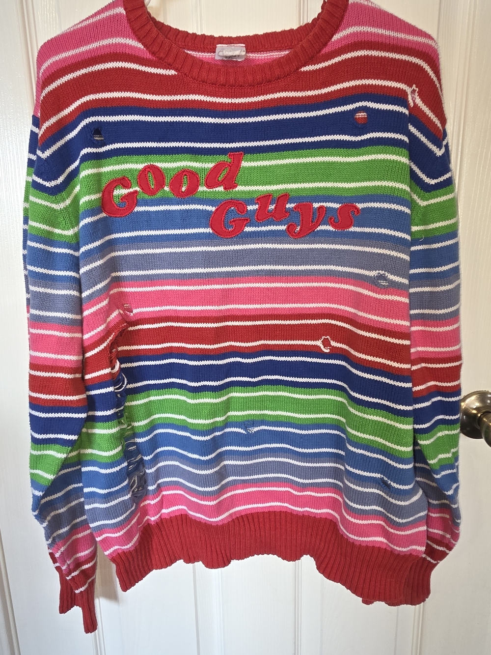 Striped 'Good Guys' Crewneck Sweater - Multicolor